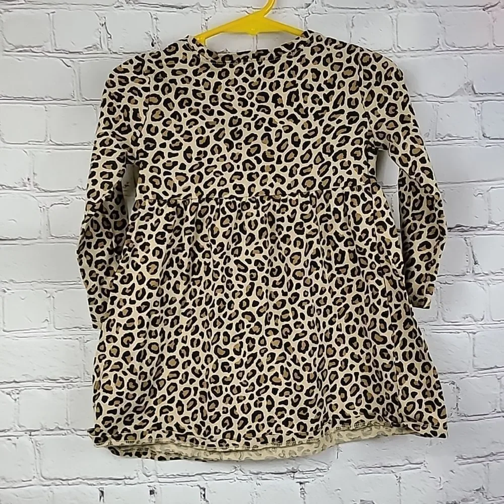 Old Navy Toddler Girl 2T Leopard Print Long Sleeve Jersey Knit Shift Dress Dots